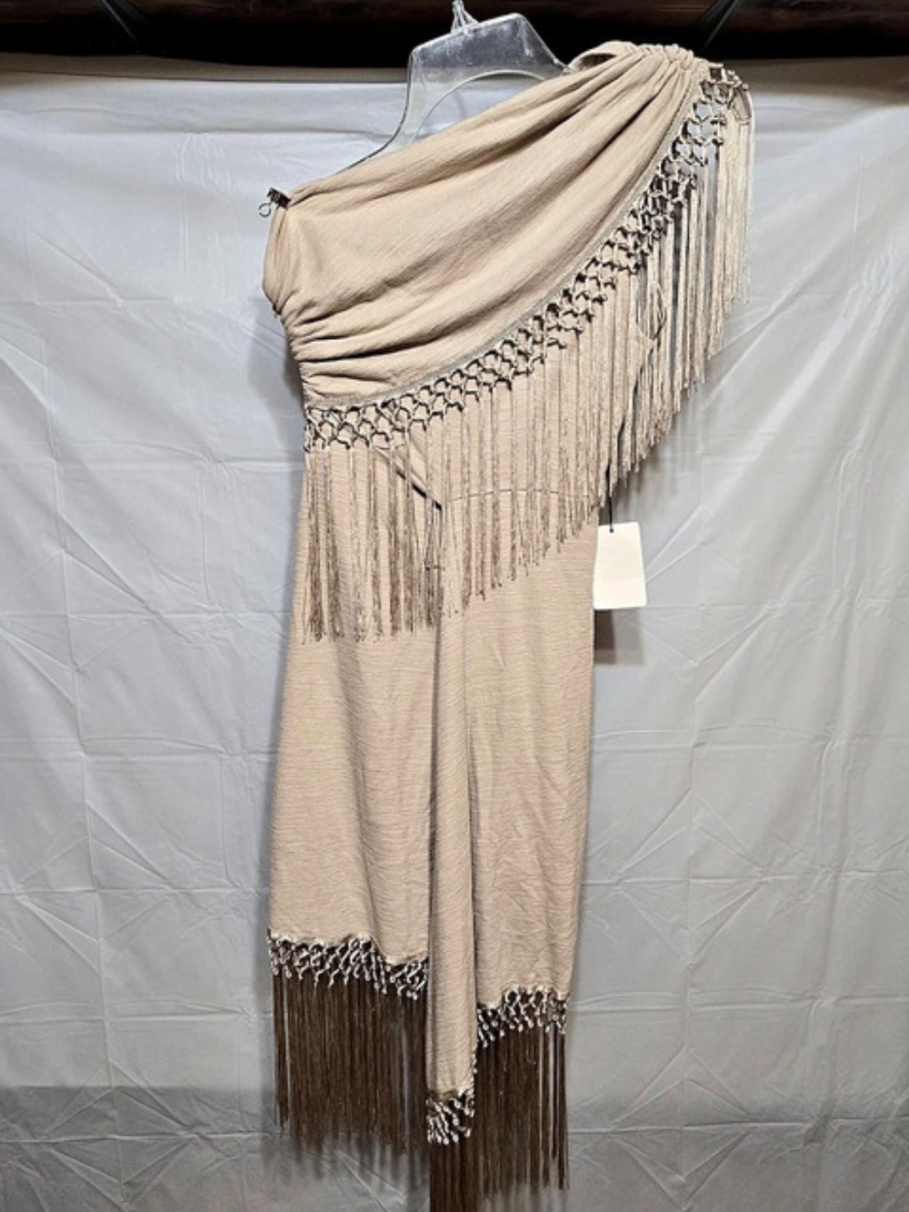 Joyfolie Aveline Dress Fringe Mini Dress in Beige Size XS NWT